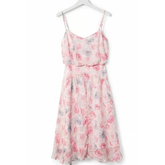Banana Republic Elise Silk-like Floral Pink Midi Dress Sz 6 - Picture 1 of 7